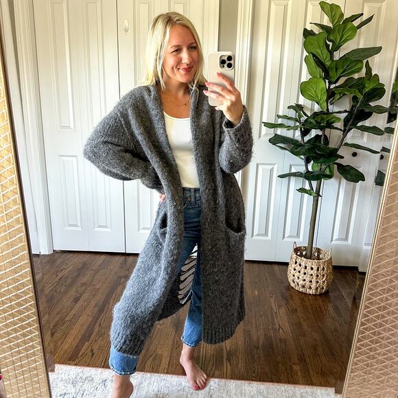 Current/Elliott The Long Slash Pocket Open Front Sweater Cardigan Gray L - Picture 3 of 9